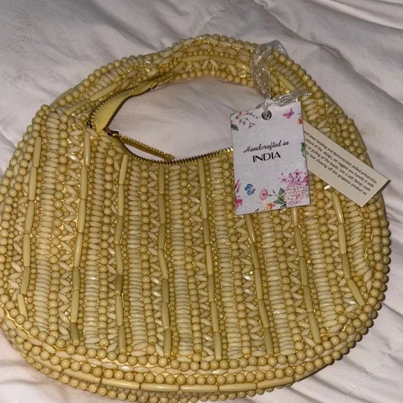 Handcrafted Beaded Yellow Bag - Picture 1 of 2